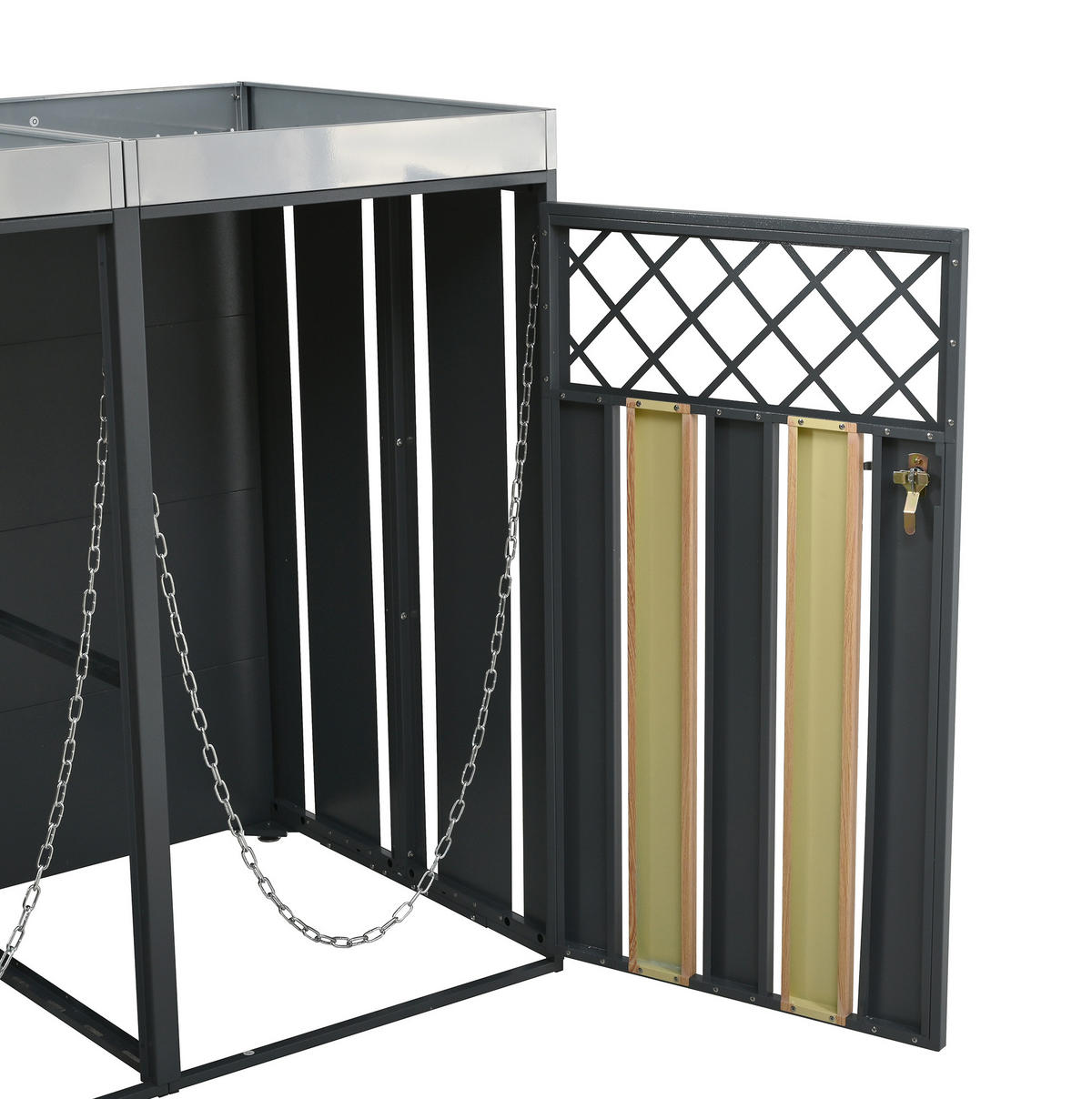 MÜLLTONNENBOX aus Stahl in Grau/Holzoptik mit Pflanzgefäß & Schloss - Grau, Metall (132/124.5/80cm) - Modfu