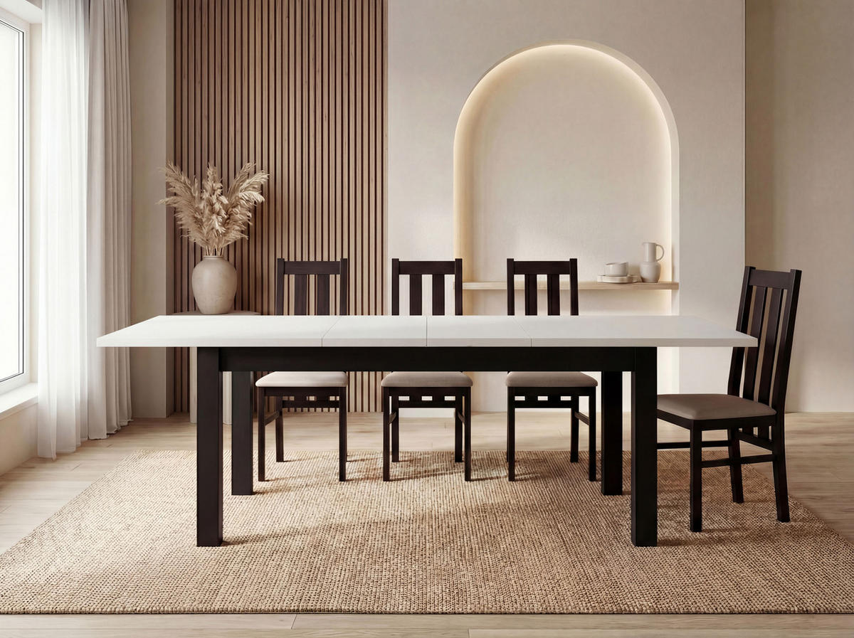 ESSTISCH Lindberg ausziehbar verlängerbar rechteckig, Weiß 160-240/90/77 cm - Schwarz/Weiß, Holz/Holzwerkstoff (160/90/76.5cm) - WFL GROUP