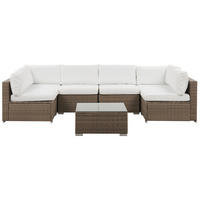LOUNGE SET 6-Sitzer modular Braun Auflagen weiß Belvedere - Braun/Weiß, Kunststoff - Beliani