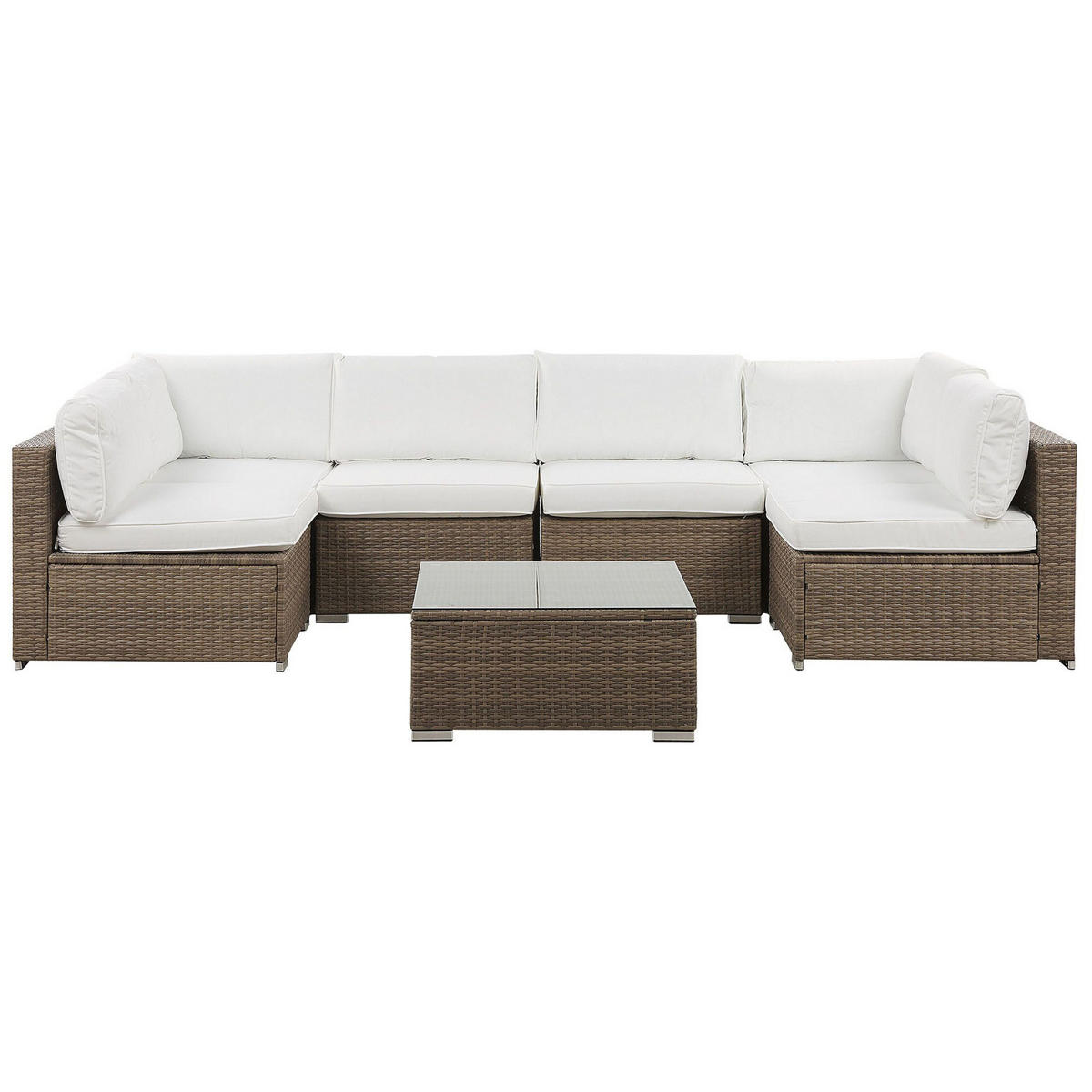 LOUNGE SET 6-Sitzer modular Braun Auflagen weiß Belvedere - Braun/Weiß, Kunststoff - Beliani