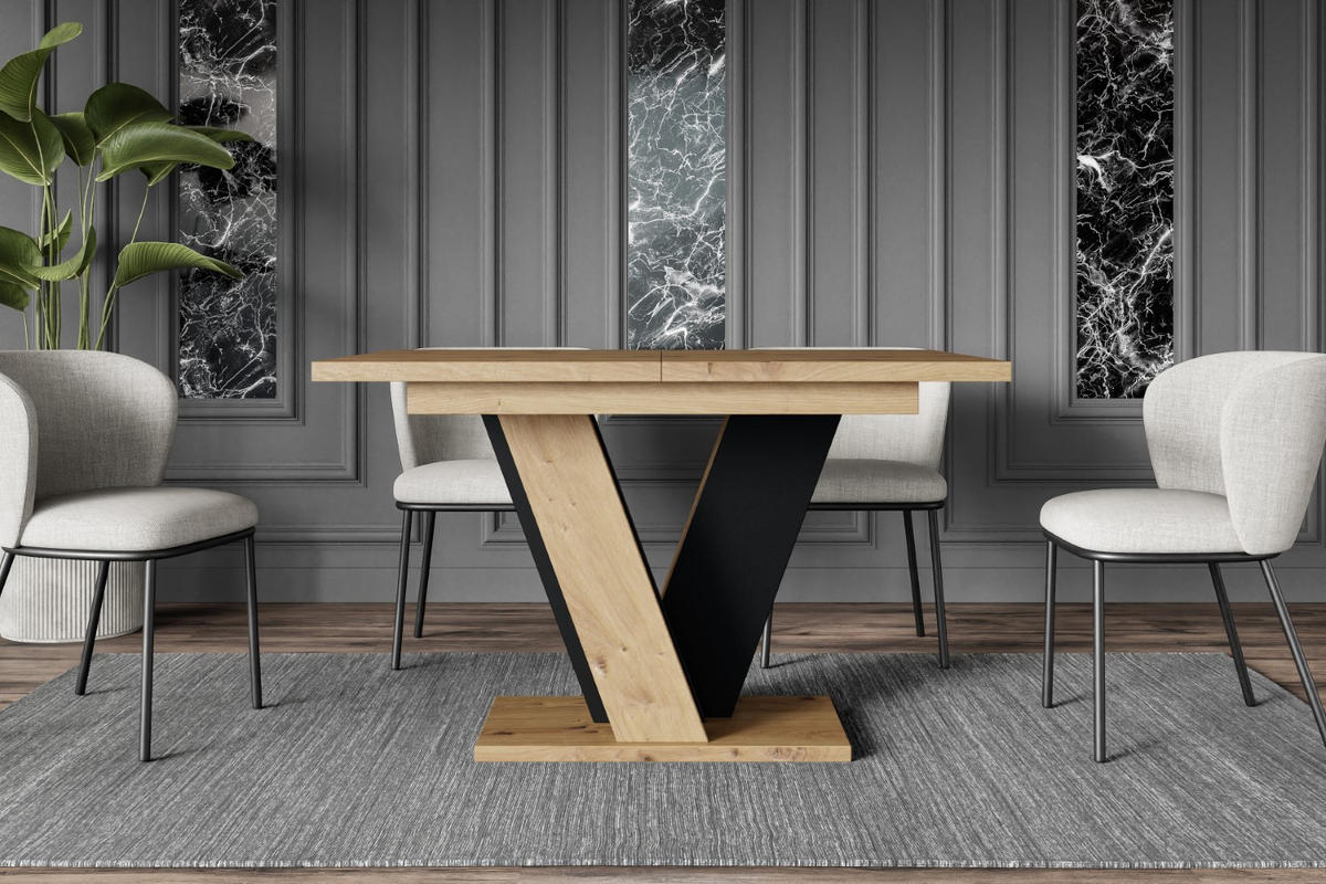 ESSTISCH ausziehbar 120 -160x90x75 cm - Artisan Eiche Optik/Schwarz- INEY - Eichefarben, Holzwerkstoff (120/90/75cm) - ALTDECOR