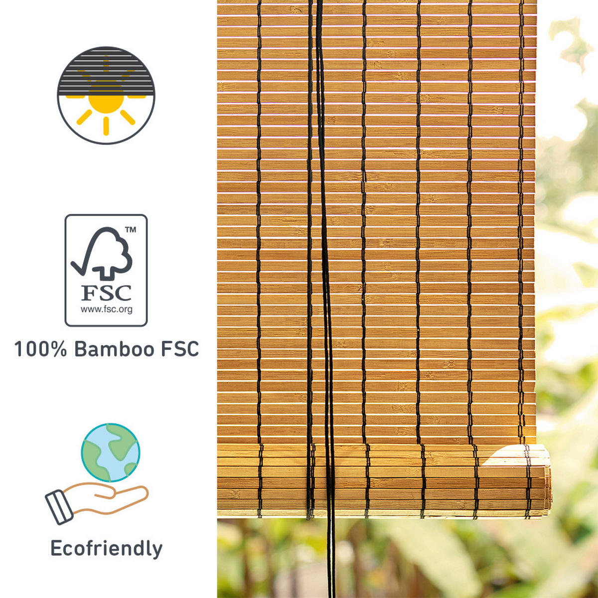 BAMBUSROLLO in Lamellen Natürlich 150x175 - Ecru, Holz (150/175cm) - STORESDECO
