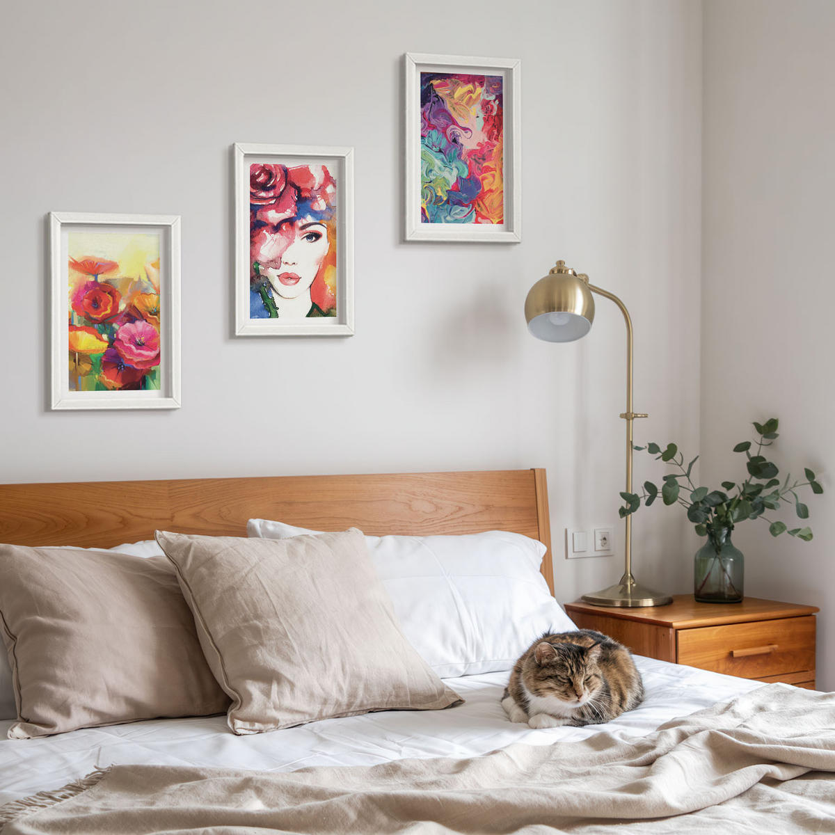 WANDBILDER 3er-Set - 20x30 cm Weißer Rahmen - Intensives Blumenporträt einer Frau - Weiß, Kunststoff (20/30cm) - ArtPrintCave