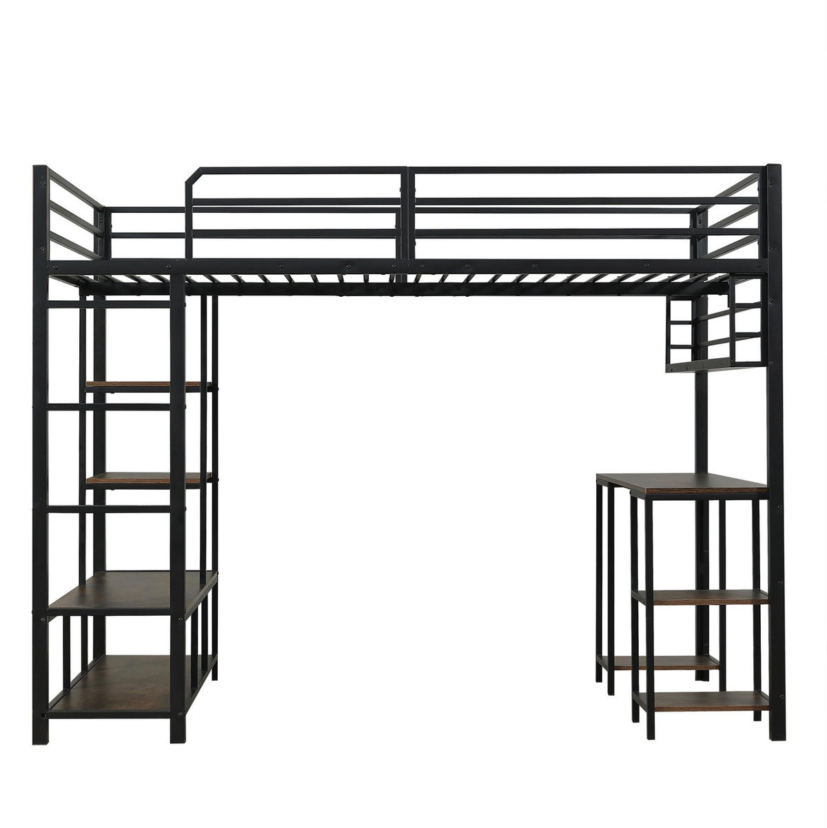 HOCHBETT aus Metall und Spanplatte 120x200 cm Schwarz/Dunkelnussbaum mit Schreibtisch und Ablagefläche - Schwarz, Metall (120/200cm) - IVMEU
