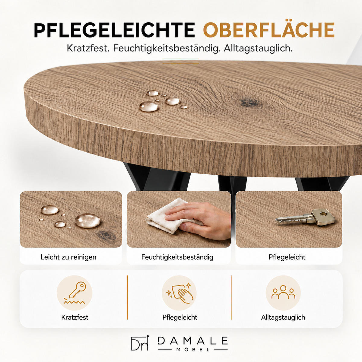 ESSTISCH rund ausziehbar 100/300/76 cm, Graubraun Eiche Halifax Egger, 54 cm Tischplatte + Lamellen-Metallgestell Schwarz - Eichefarben/Graubraun, Holzwerkstoff/Metall (100/300/76cm) - Damale Möbel
