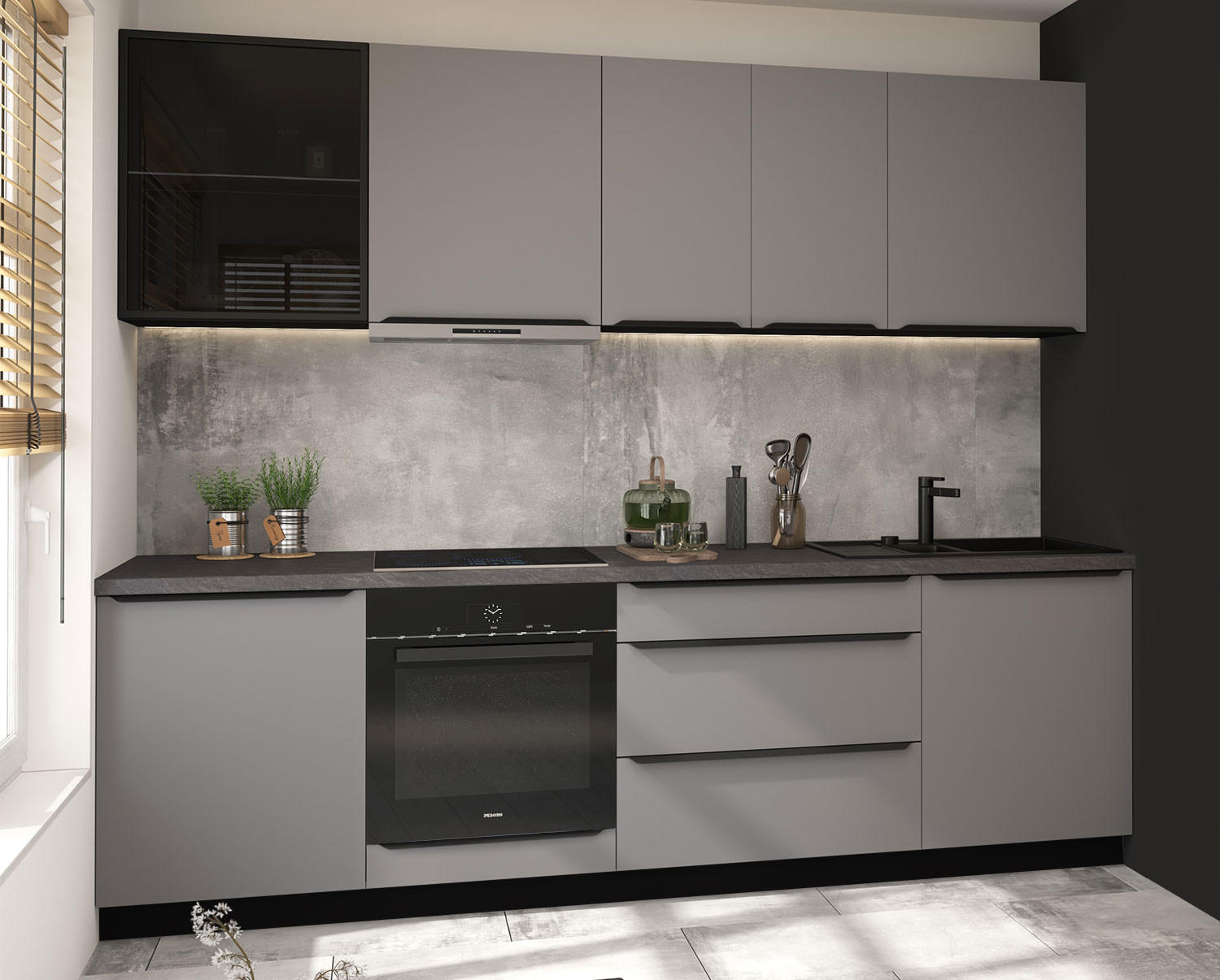 KÜCHENLEERBLOCK Bonn dust grey matt / lava matt 270 / 50 / 208cm mit Teilauszug (Blum Metabox) - Graphitfarben/Grau, Holzwerkstoff/Metall (270/208/50cm) - Feldmann-Wohnen