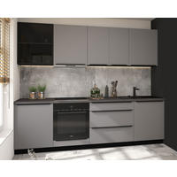 KÜCHENLEERBLOCK Bonn dust grey matt / lava matt 270 / 50 / 208cm mit Vollauszug (REJS Comfort Box) - Graphitfarben/Grau, Holzwerkstoff/Metall (270/208/50cm) - Feldmann-Wohnen