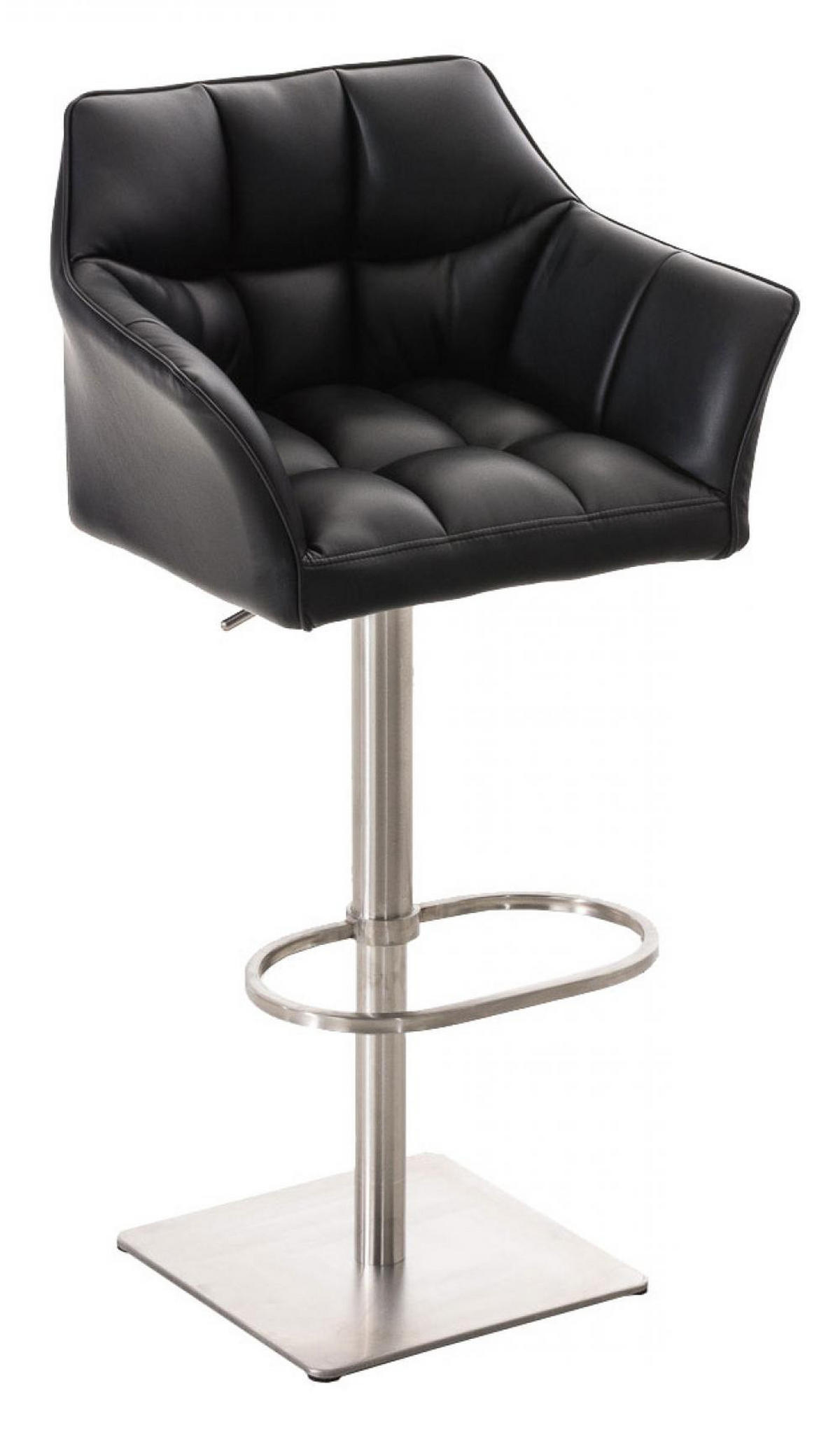 BARHOCKER 2er Set Lederlook Schwarz - Edelstahlfarben/Schwarz, Textil/Metall (64/88/45cm) - CLP