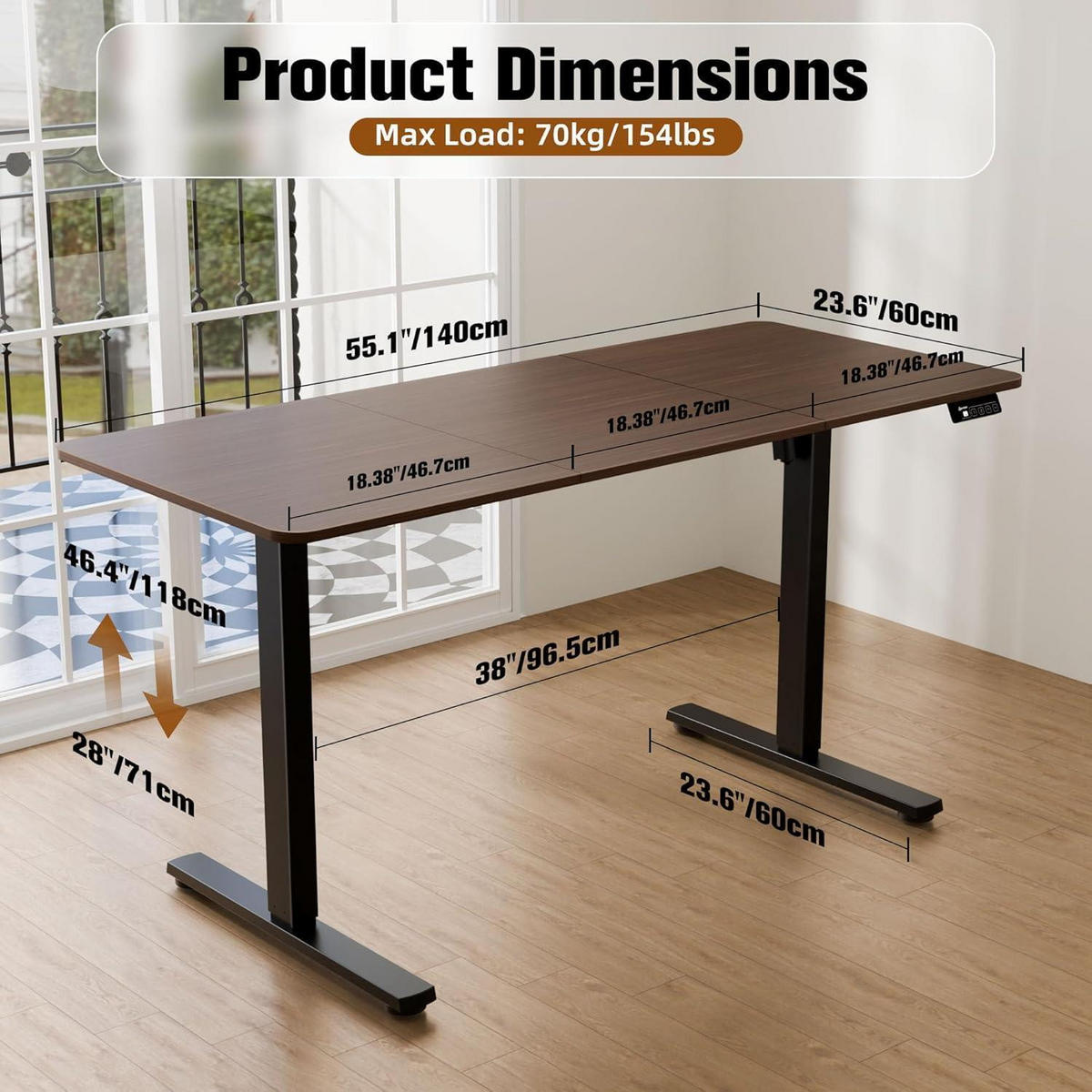 SCHREIBTISCH elektrisch höhenverstellbar 140 x 60 cm Schwarznuss - Braun, Holzwerkstoff (60/140/71cm)