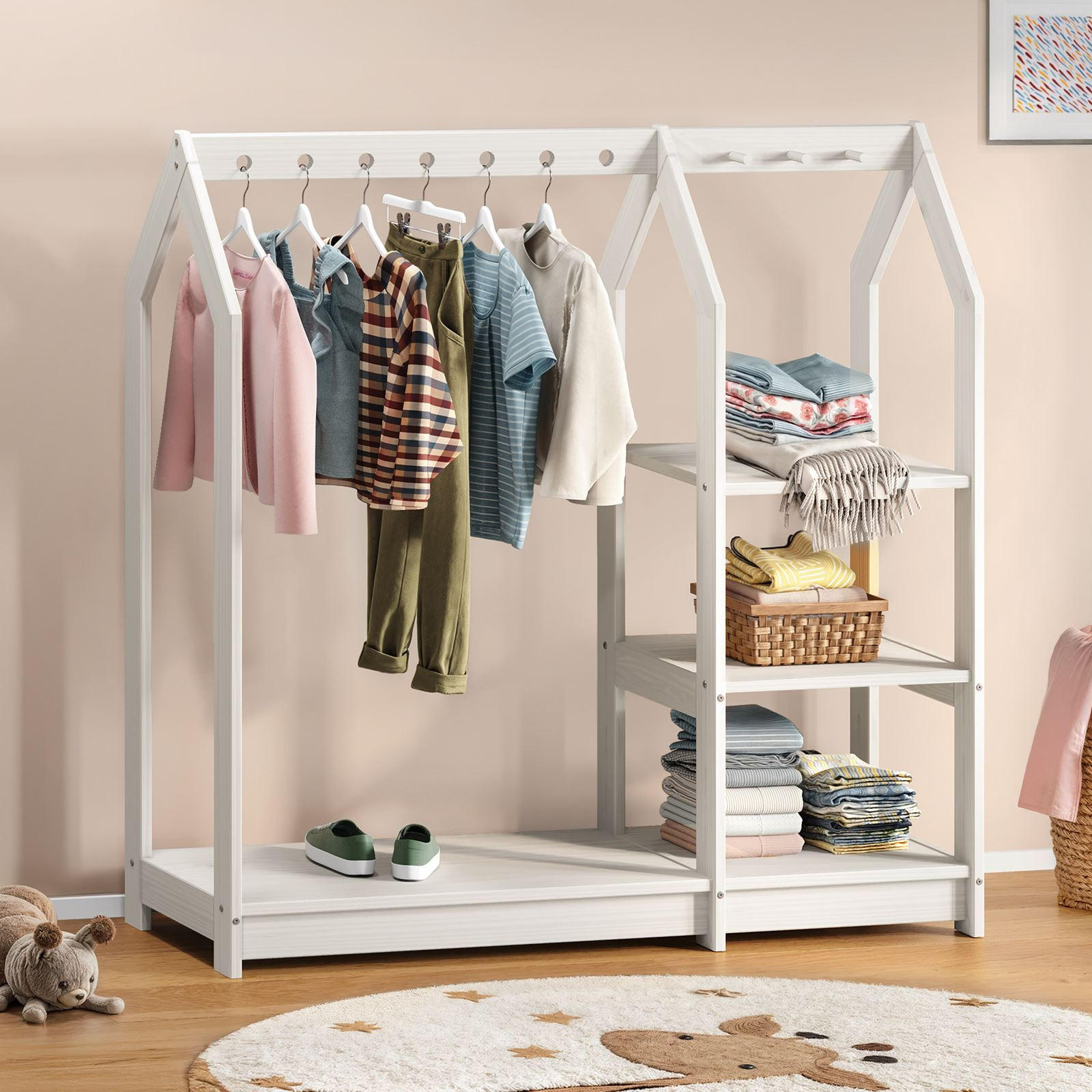 KINDERKLEIDERSTÄNDER SALLY weiß - Weiß, Holz (120/118/42cm) - IDIMEX