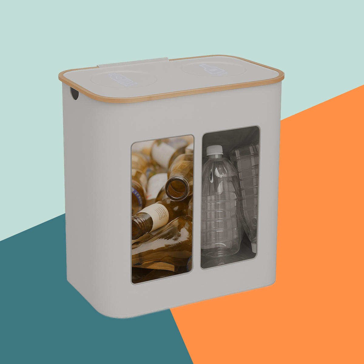 PFANDFLASCHEN-SAMMELBEHÄLTER - Beige, Holz/Kunststoff (57/80/37cm) - Relaxdays