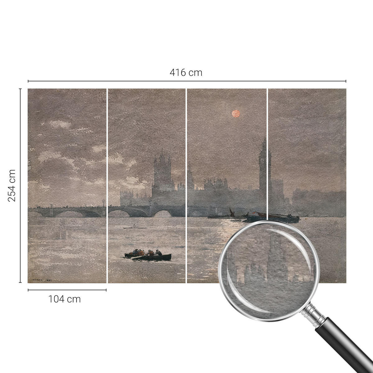 FOTOTAPETE 416x254 cm - Nachtpanorama - Grau, Textil (416/254cm) - Wallfluent
