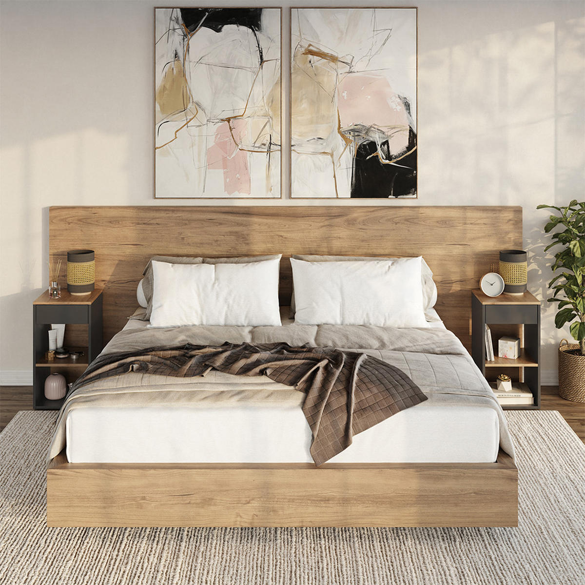 NACHTTISCH Dany Anthrazit 35 x 65 cm mit 1 Schublade - Honigeiche/Anthrazit, Holzwerkstoff (35/65/35cm) - Vicco