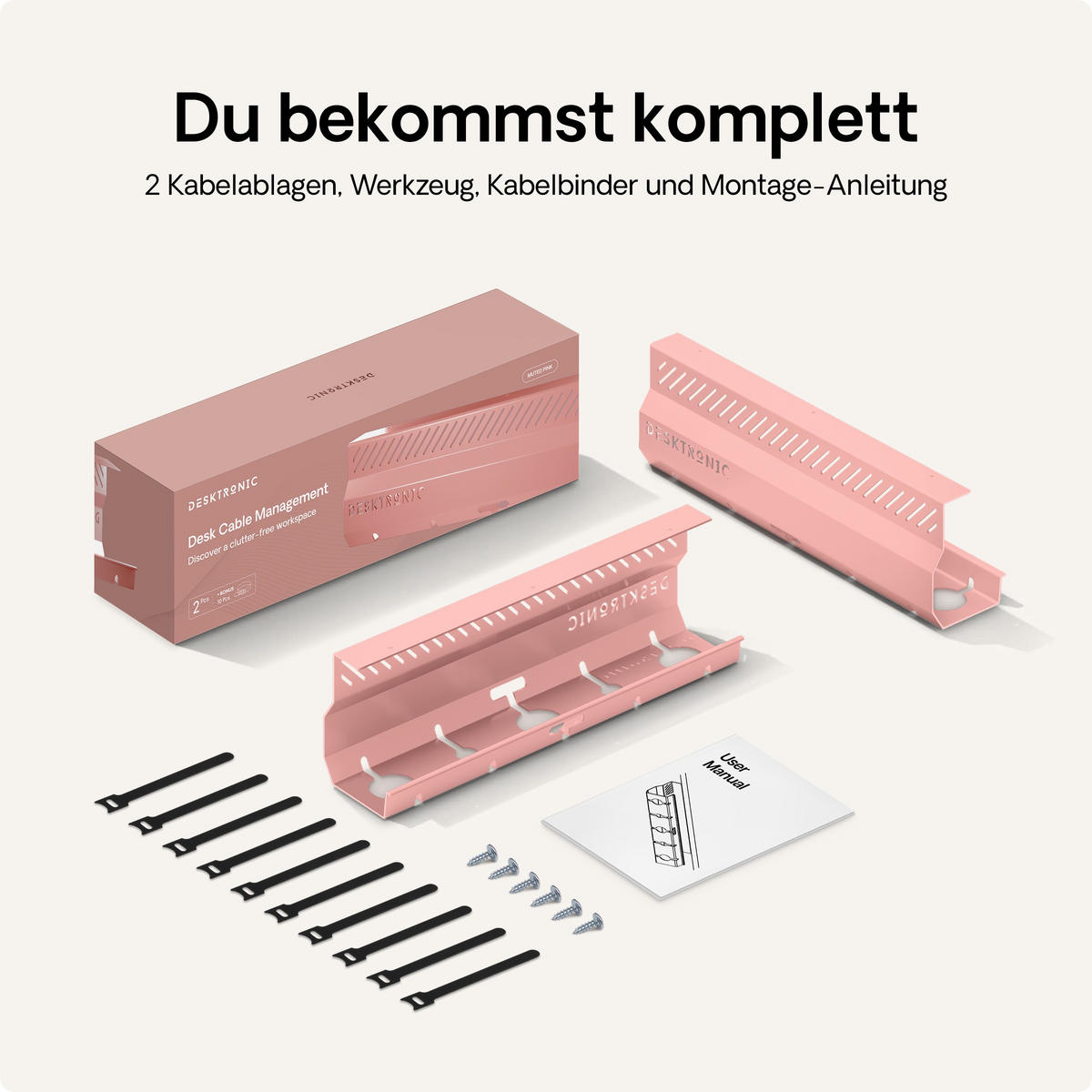 KABELKANAL Schreibtisch Rosa, 2x43cm, Hochwertiger Stahl - Pink, Metall (43/12/10cm) - Desktronic