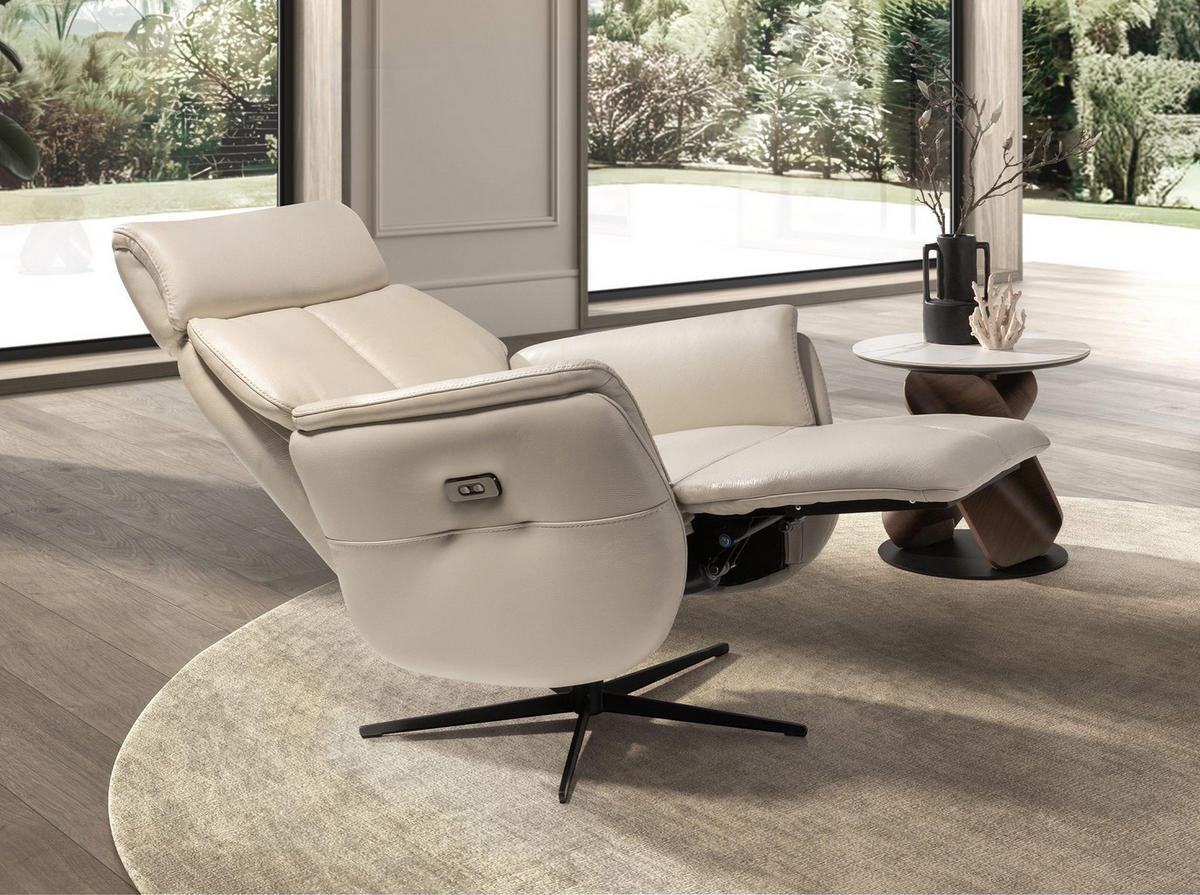 FERNSEHSESSEL Drehbarer Relaxsessel aus perlgrauem Leder 71/80/110 cm - Perlmutt/Hellgrau, Leder/Metall (71/110/80cm) - ANGEL CERDA