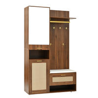 DIELENGARDEROBE 110/38/190 cm mit 6 Haken, Spiegel und Sitzbank - Walnussfarben, Holzwerkstoff (38/190/110cm) - BEAOK