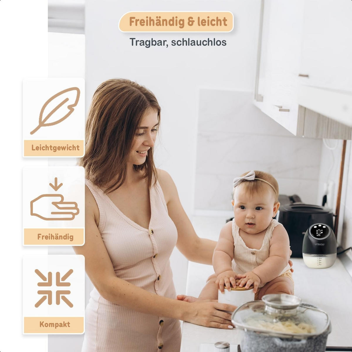 MILCHPUMPE Tragbar 4 Modi & 9 Saugstufen Schwarz - Schwarz, Kunststoff (18/16cm) - Twinky