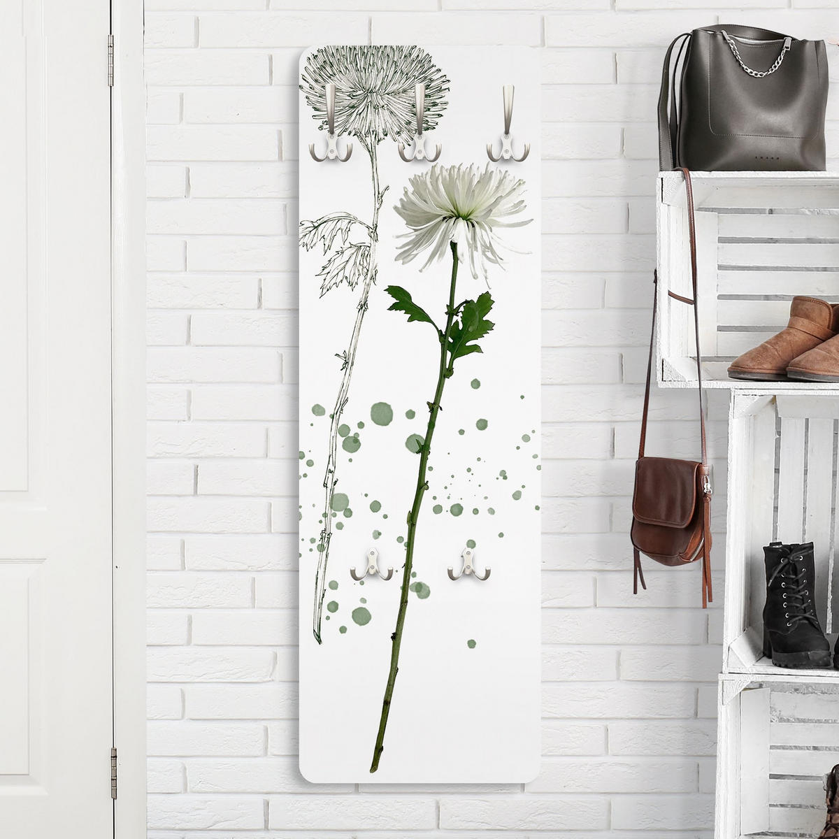 WANDGARDEROBE - Botanisches Aquarell - Löwenzahn 34/105 cm - Weiß, Holzwerkstoff (34/105/1.6cm) - Bilderwelten