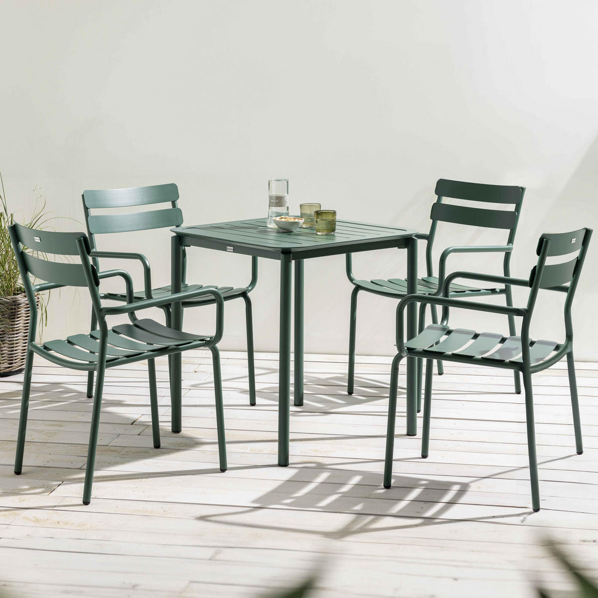 GARTENTISCH quadratisch und 4 Sessel, Dunkelgrünen - Grün, Metall - Oviala