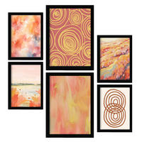 POSTER Set Mit 6 Orangefarbene Spries In Zusammenfassungen A3 & A4 Schwarzer Rahmen - Schwarz, Papier (29/3cm) - Nacnic