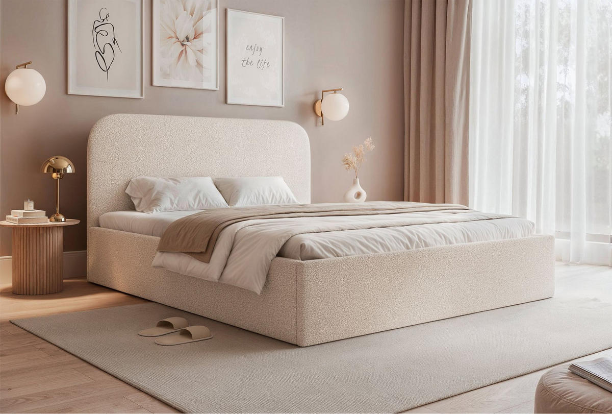 POLSTERBETT Sonvivo Cremefarben Bouclé 140x200 cm - Creme, Kunststoff/Textil (140/200cm) - Selsey