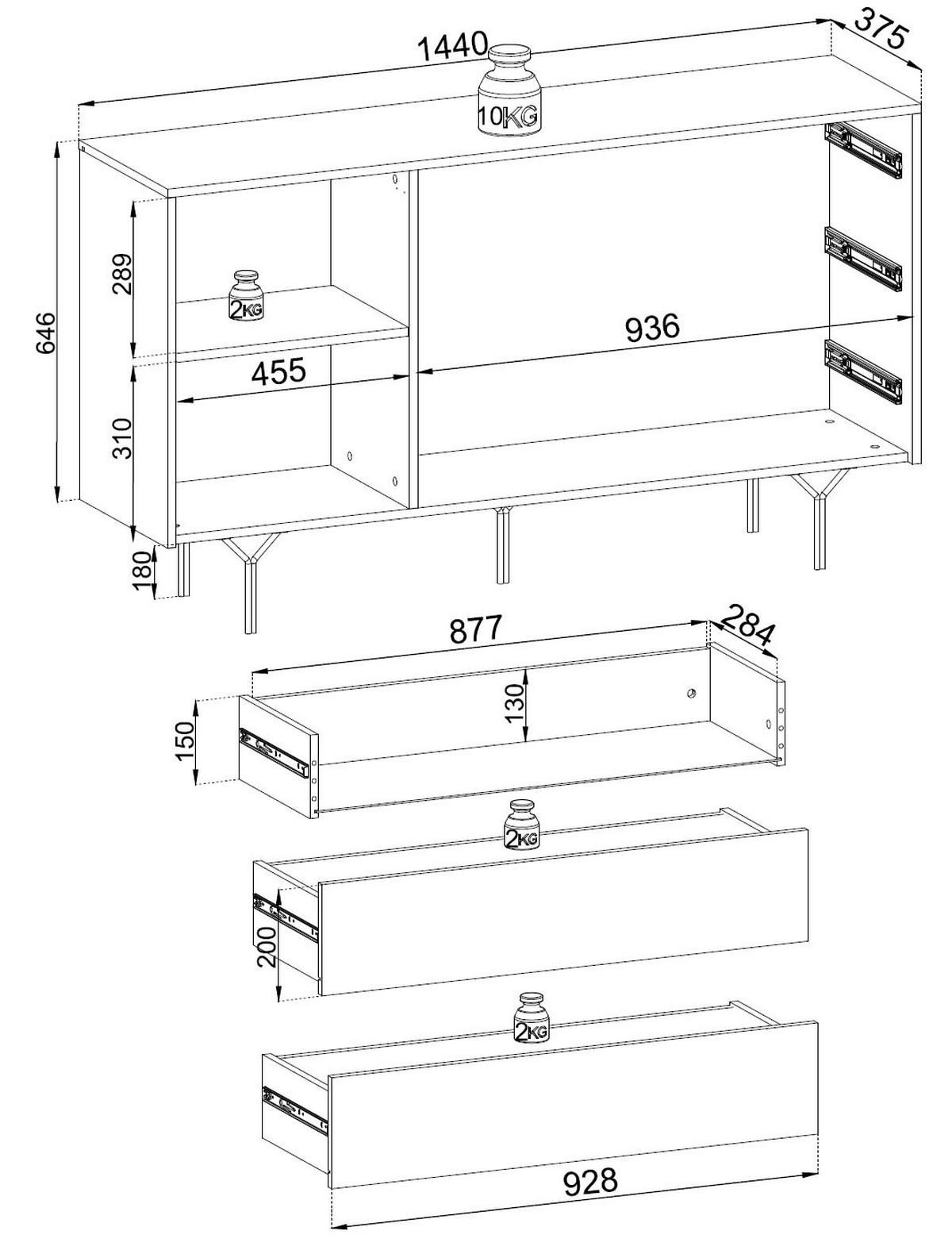 KOMMODE Raven schwarz 144 / 38 / 83cm - Schwarz, Holz/Holzwerkstoff (144/83/38cm) - Feldmann-Wohnen