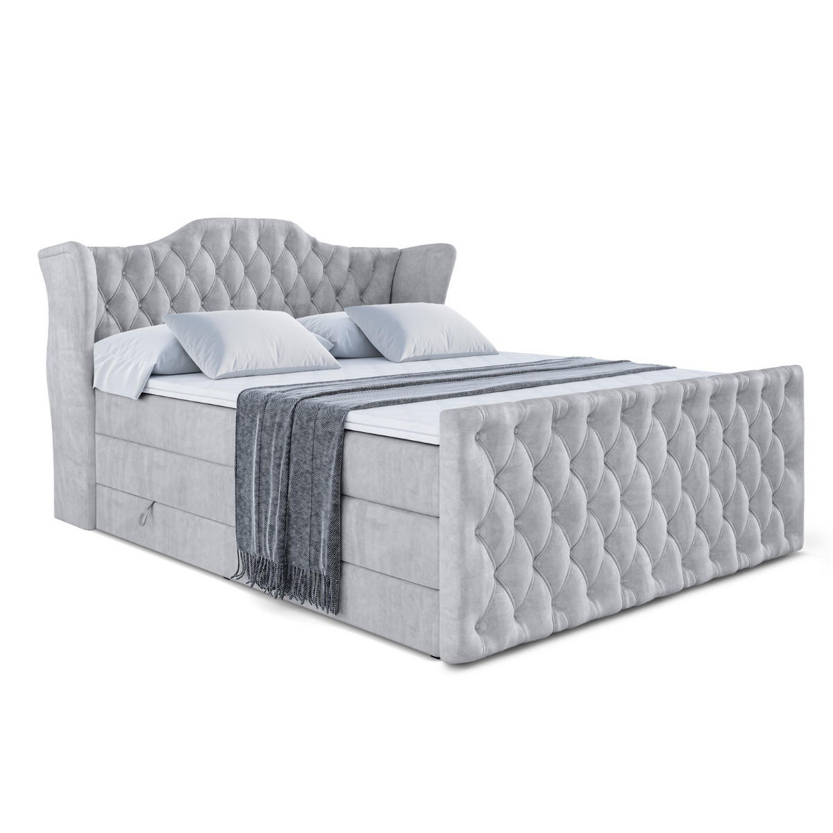 BOXSPRINGBETT VILA-Z KING - 160x200 - H3/H4 - Hellgrau - Hellgrau, Holzwerkstoff (160/200cm) - ALTDECOR