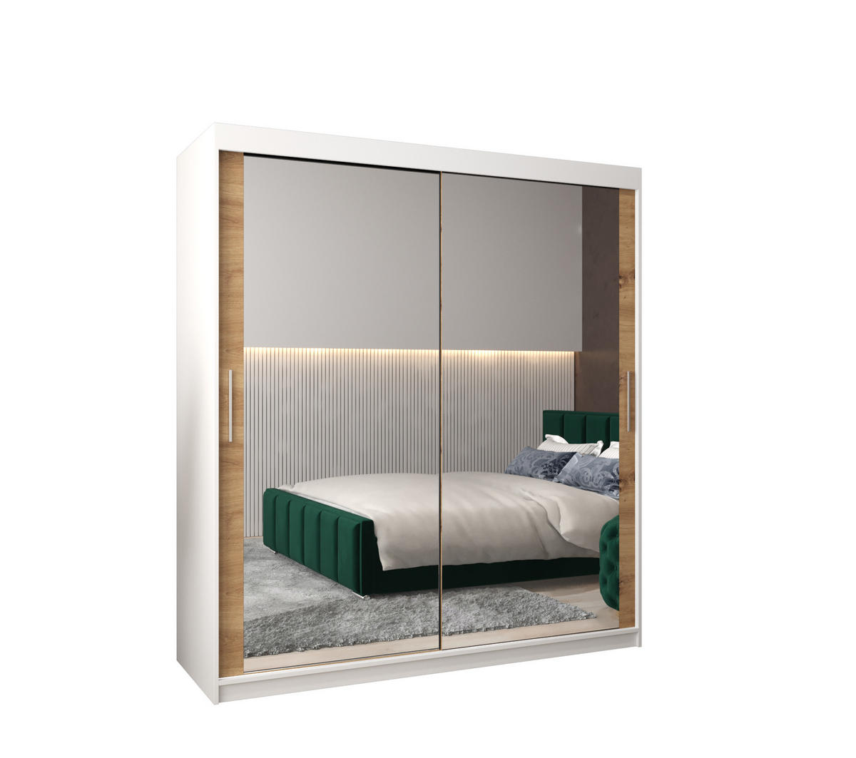 SCHWEBETÜRENSCHRANK 200/180/62 2-türig - Silberfarben/Eiche Artisan, Holz/Kunststoff (180/200/62cm) - Abiks Möbel