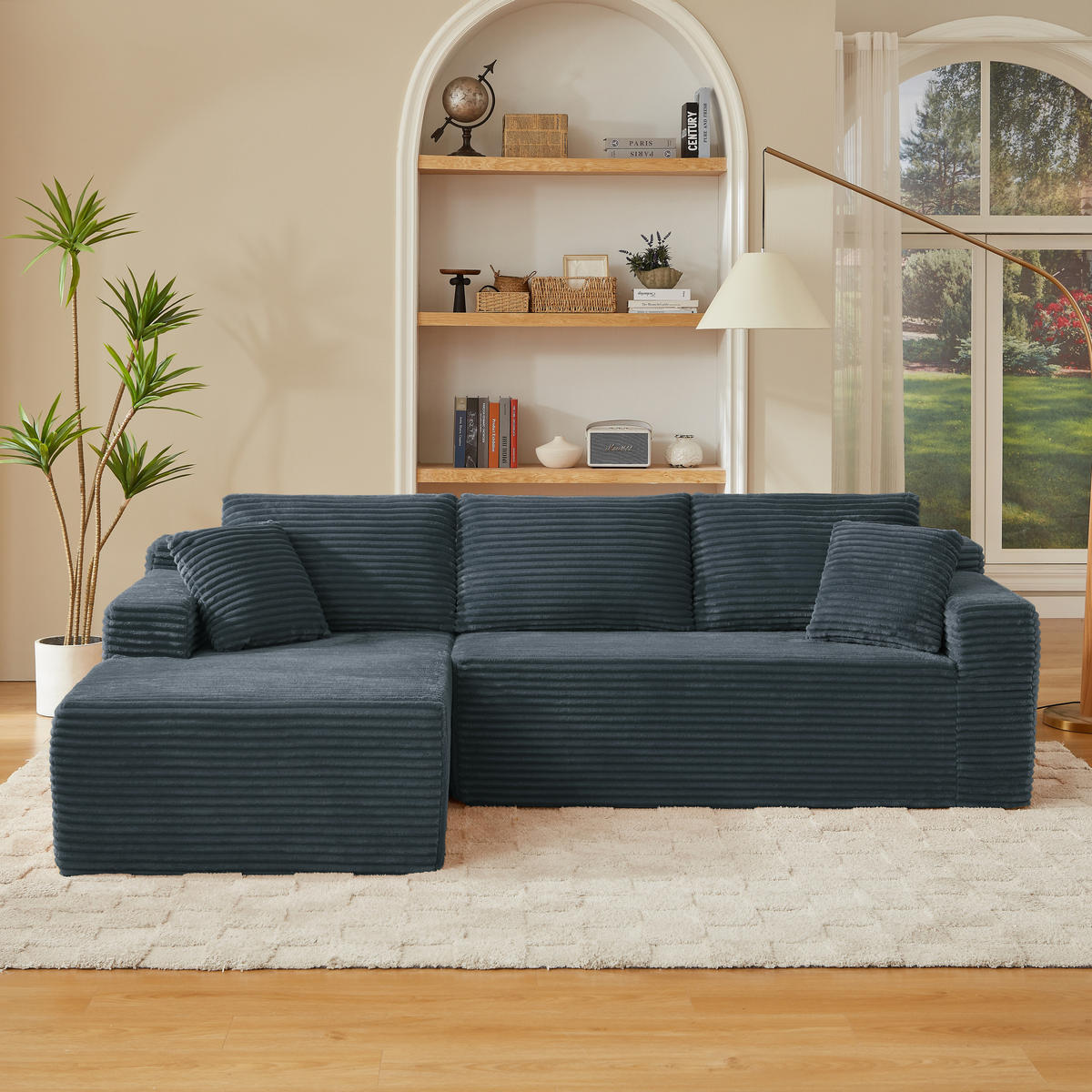 ECKSOFA Cord Dunkelgrau mit Rückenkissen und Nackenkissen - Dunkelgrau, Textil (252.5/163cm) - WISHDOR