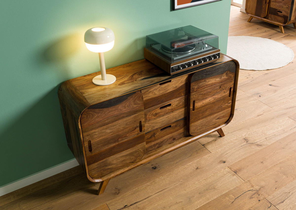 SIDEBOARD Sheesham 134x40x75 dunkelbraun lackiert MAILAND #201 - Dunkelbraun, Holz (134/75/40cm) - Massivmoebel24