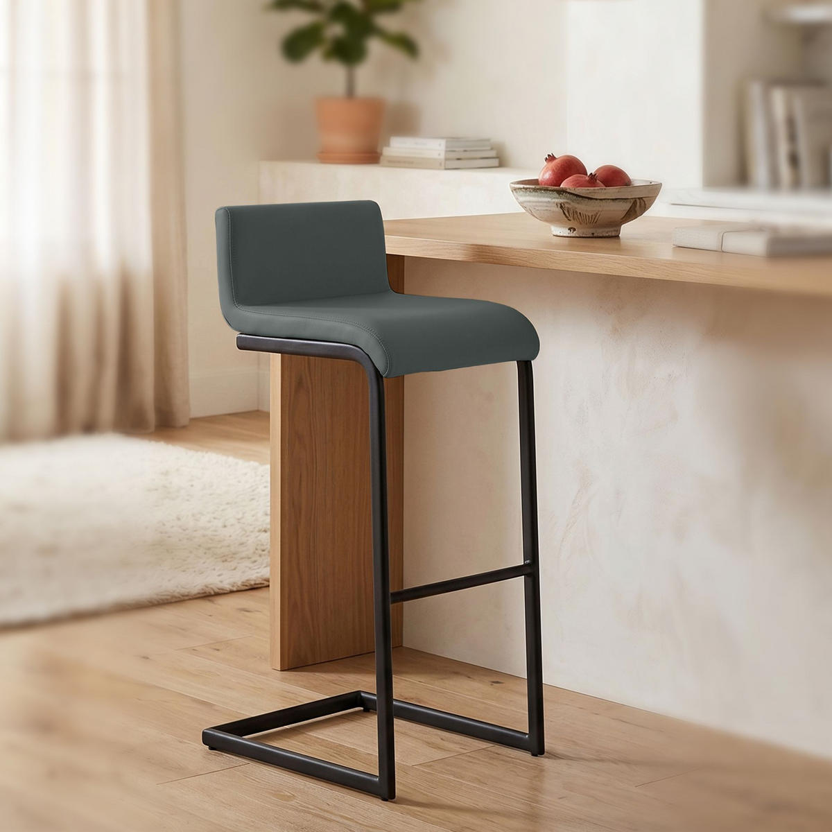 BARHOCKER 2 Lederlook Dunkelgrau - Dunkelgrau/Schwarz, Textil/Metall (40/96/50cm) - CLP
