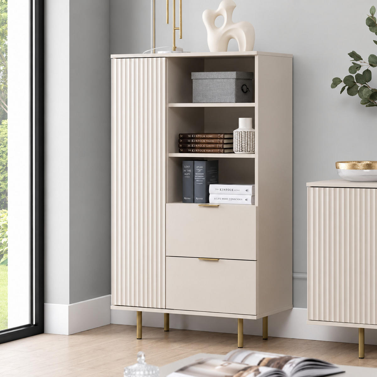 BÜCHERREGAL Nubia R1D2SZ Kaschmir - Kaschmir/Goldfarben, Holzwerkstoff/Metall (80/140/41cm) - Ravio