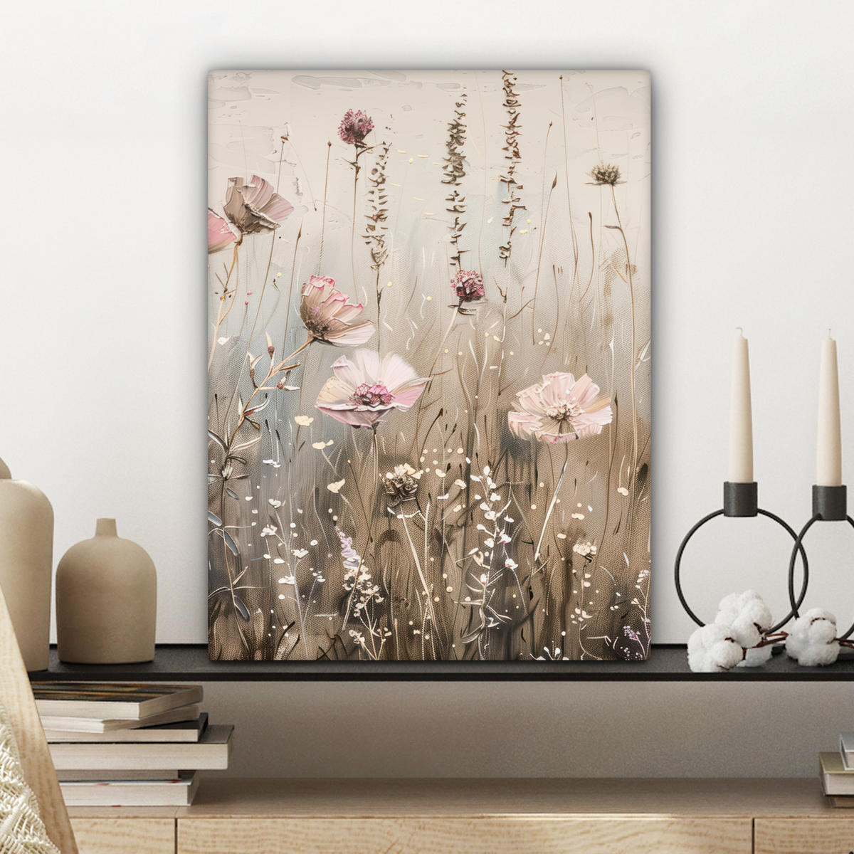 LEINWANDBILD Blumen - Rosa - Modern - Beige 30x40 cm - Beige, Textil (30/40cm) - MuchoWow