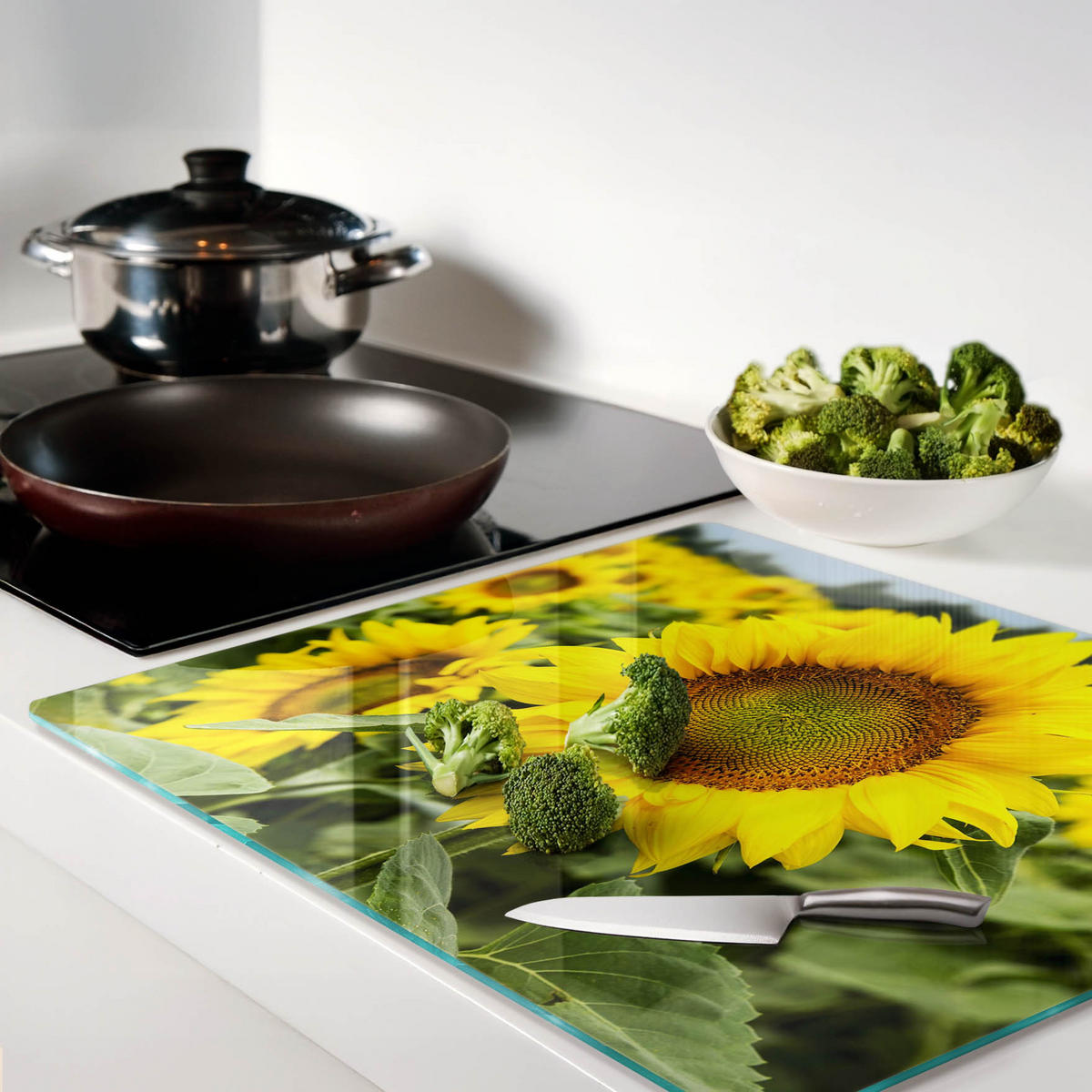 GLASPLATTE 60x52 cm Sonnenblumenfeld - Gelb, Glas (60/0.4/52cm) - TULUP