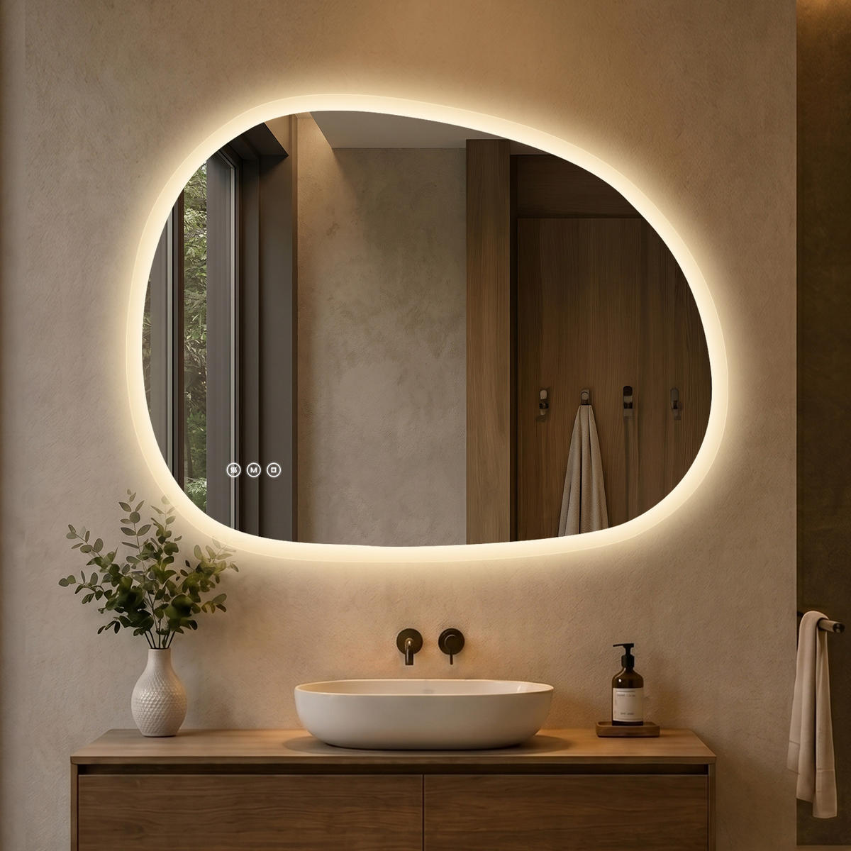BADSPIEGEL mit Beleuchtung 90/70 cm asymmetrisch rahmenlos LED dimmbar mit Antibeschlag - Transparent, Glas (70/90/2.5cm) - S'AFIELINA