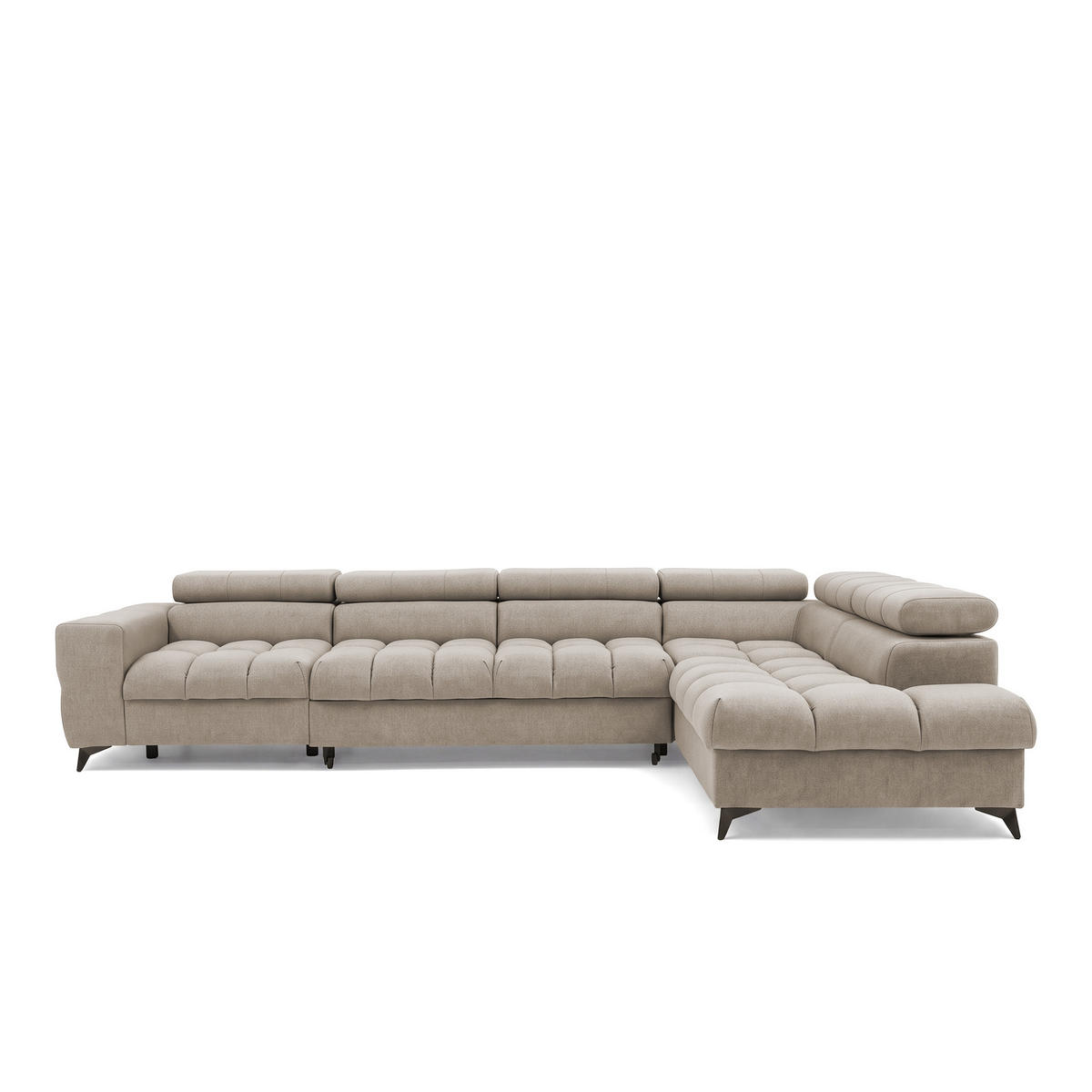 ECKSOFA PUDDING MAXI L Rechts mit Schlaffunktion 125x195 Velours Creme - Creme/Schwarz, Holz/Textil (350/203cm) - Muffo