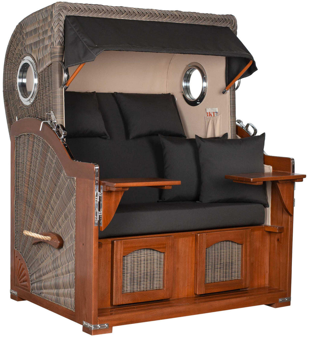 STRANDKORB 2-Sitzer Düne Mahagoni 548 - Schwarz/Braun, Holz (125/170/80cm) - Mr. Deko