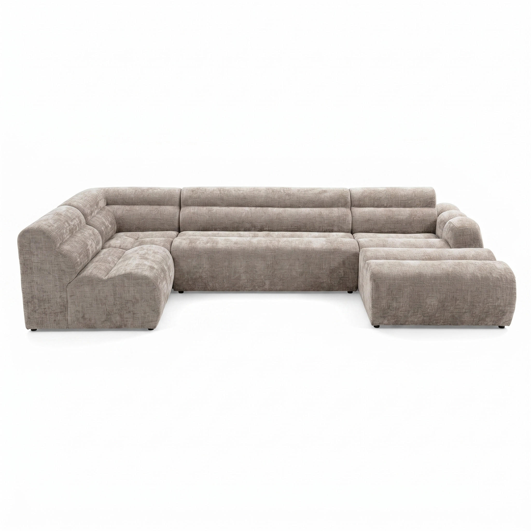 6-SITZER modulares Wohnlandschaft U XXL VEER SET 5 Links, 368 x 175 cm, Chenille Webstoff Beige - Beige/Schwarz, Holz/Kunststoff (368/75/175cm) - Muffo