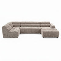 6-SITZER modulares Wohnlandschaft U XXL VEER SET 5 Links, 368 x 175 cm, Chenille Webstoff Beige - Beige/Schwarz, Holz/Kunststoff (368/75/175cm) - Muffo