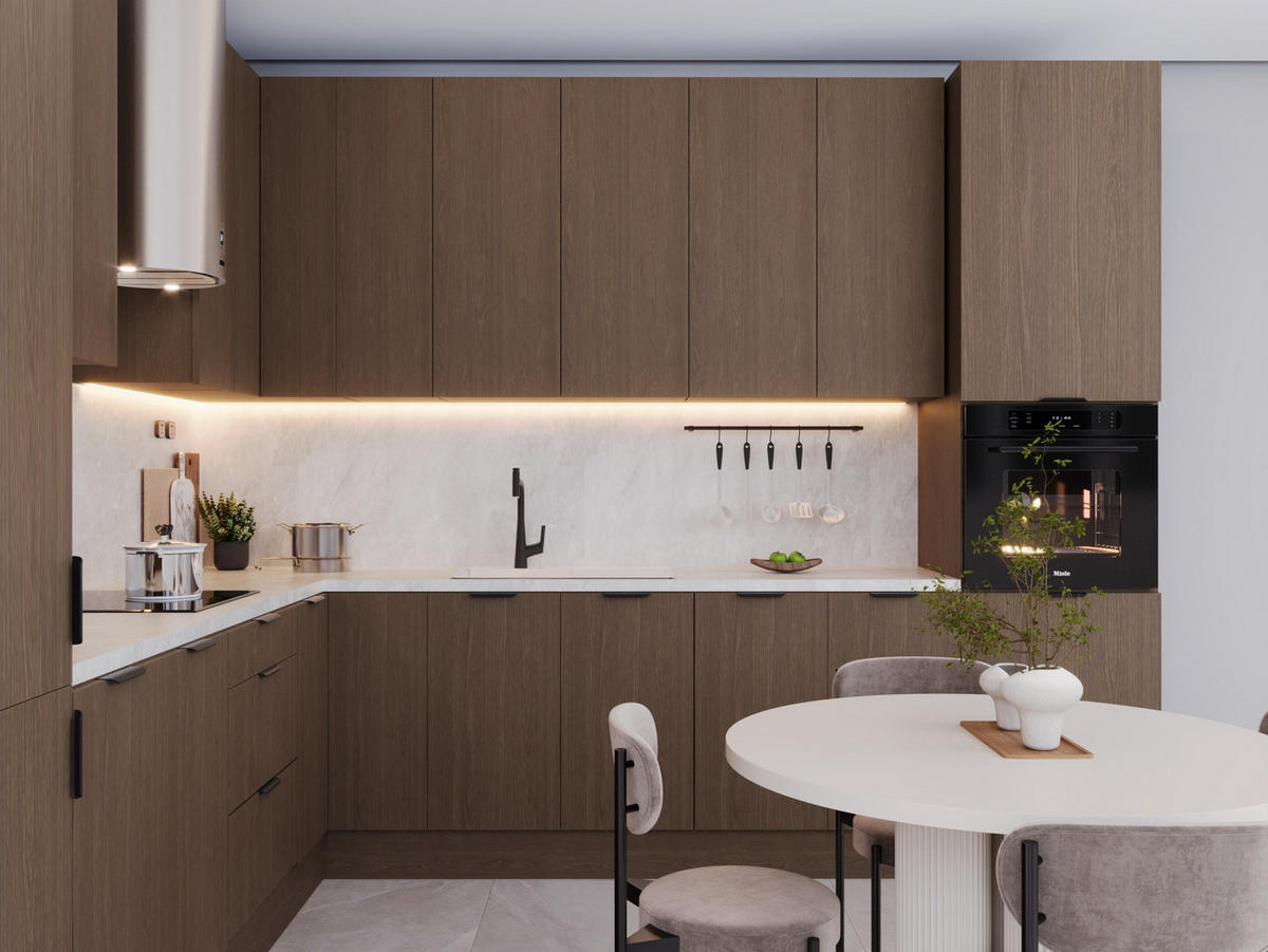 WINKELKÜCHE - 310 x 290 cm Livaro – KU-S36 – Dunkle Eiche - Dunkelbraun, Holzwerkstoff (310/247/290cm) - hi-markt