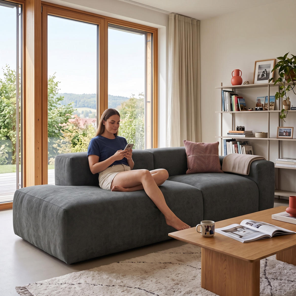 3-SITZER modulares Sofa HEAVEN SET 1 Links, Breite 255 cm Webstoff Dunkelgrau - Dunkelgrau/Schwarz, Holz/Kunststoff (255/71/102cm) - Muffo