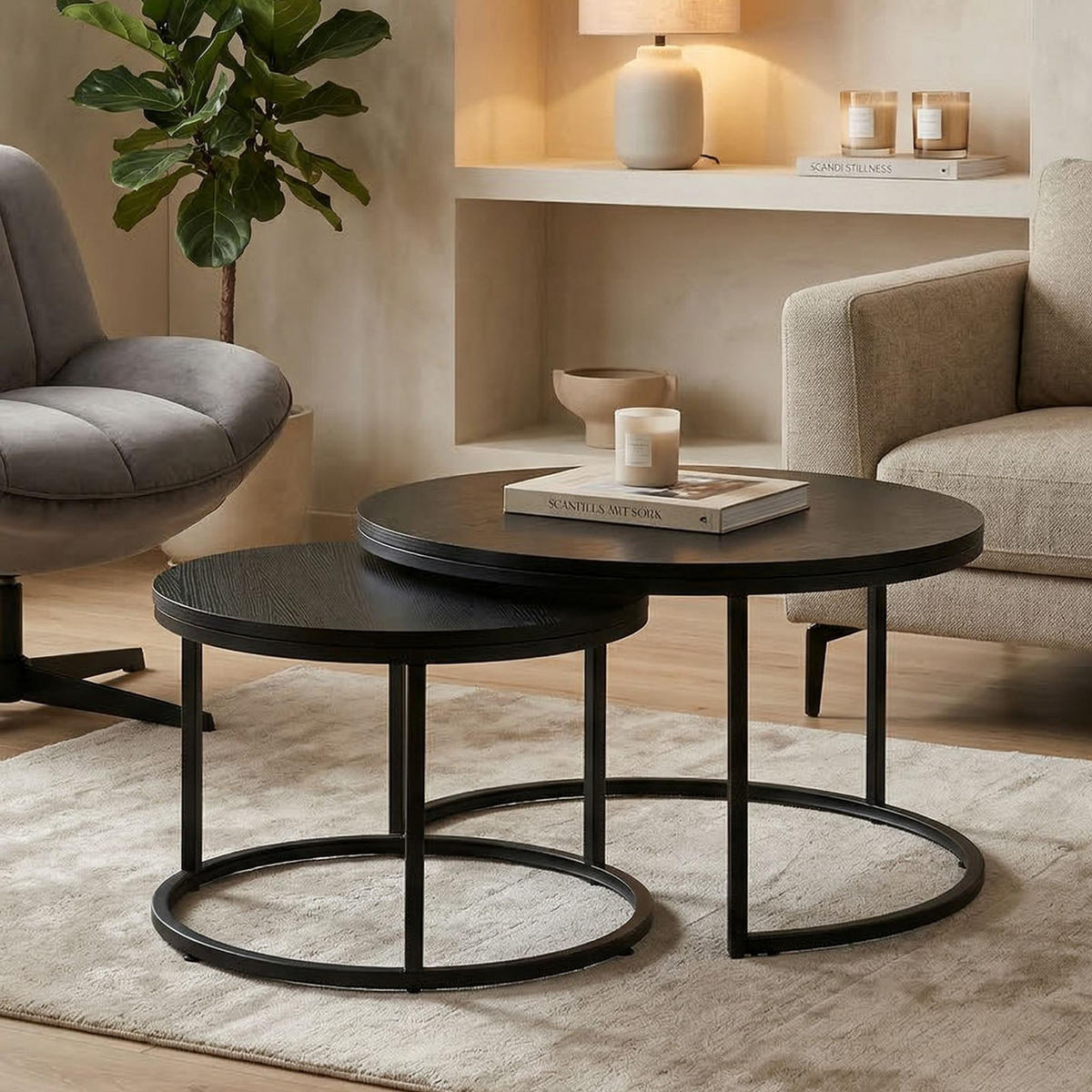 COUCHTISCHSET TOURS 2er Set schwarz/schwarz - Schwarz, Holzwerkstoff (80/80/45cm) - IDIMEX