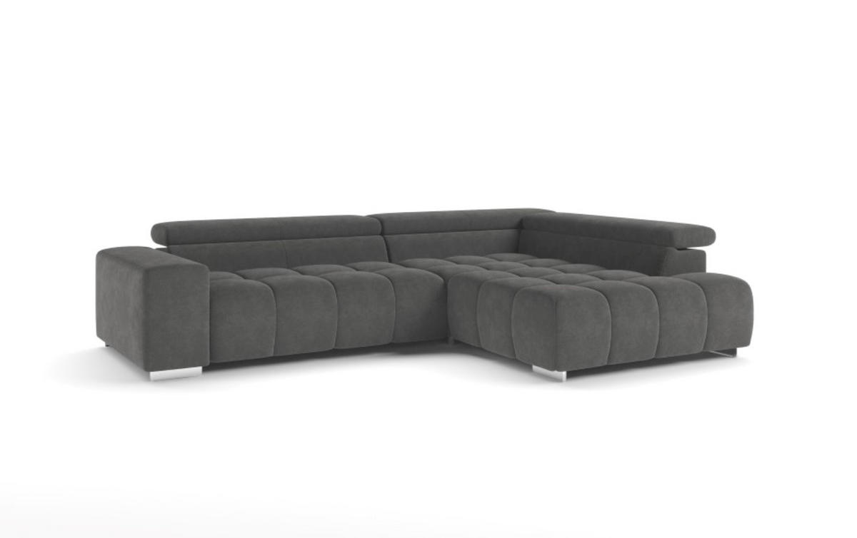 ECKSOFA mit verstellbaren Kopflehnen und Mikrofaser-Chenille - Chromfarben/Anthrazit, Textil/Metall (225/310cm) - Cotta