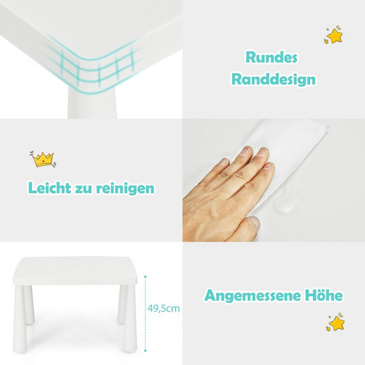 KINDERTISCH mit 2 Stühlen weiß(3-tlg) - Weiß, Kunststoff (76.5/49.5/54.5cm) - COSTWAY