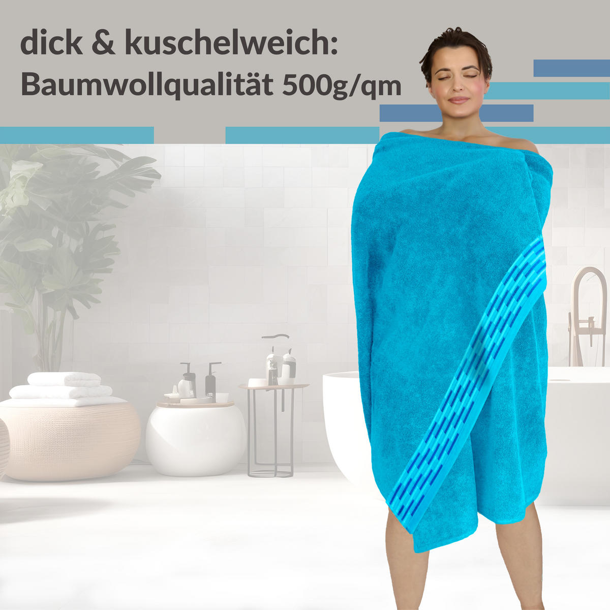SAUNATUCH Lugano Aquamarin 80x200 cm - Blau, Textil (80/200cm) - Lashuma