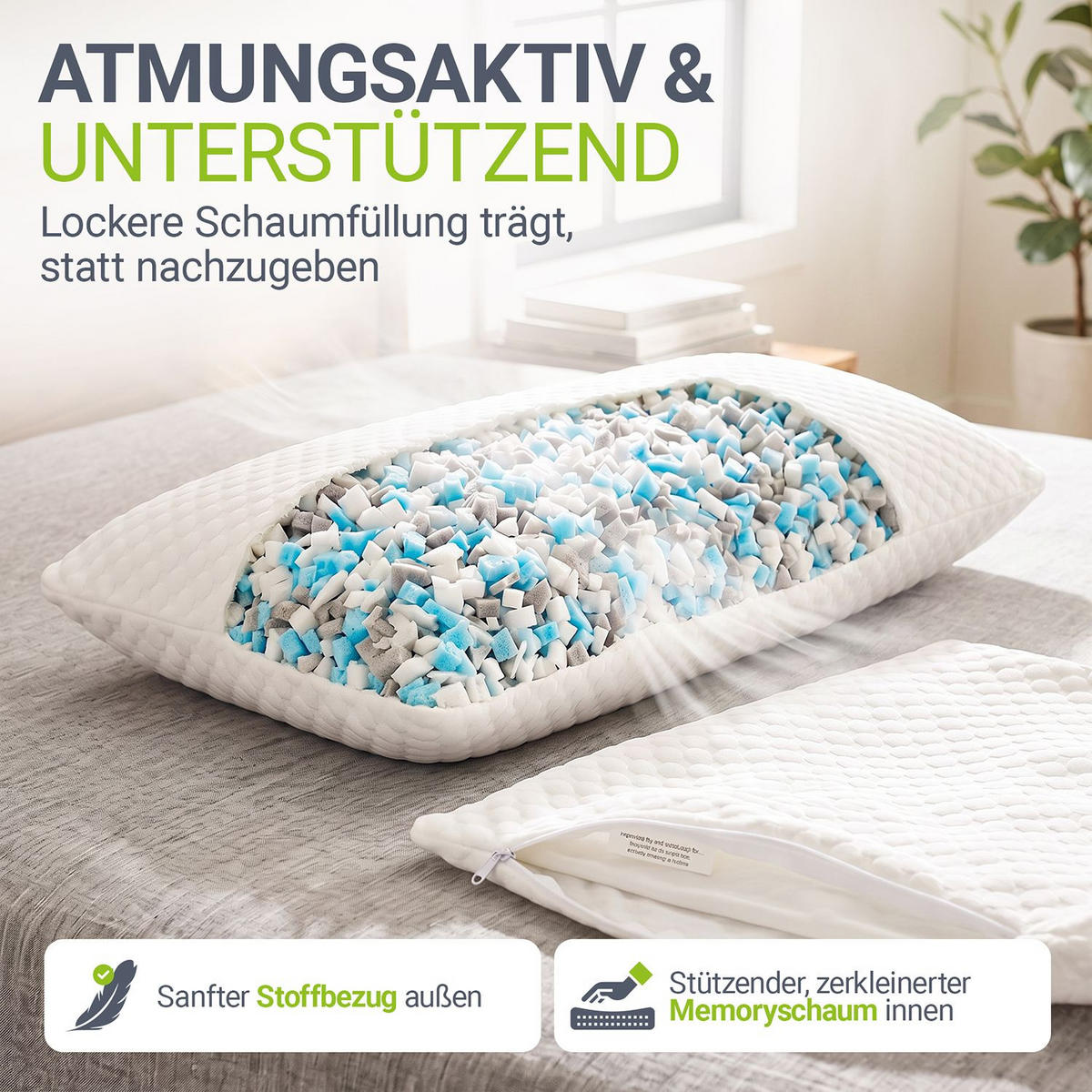 KOPFKISSEN 80x40 cm (2er-Set) - Weiß, Textil (40/80cm) - Juskys