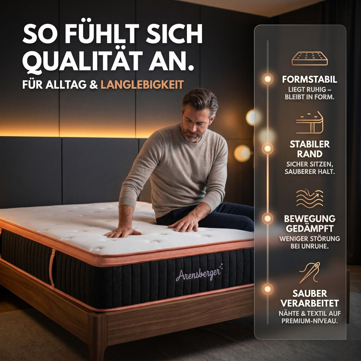 TASCHENFEDERKERN Matratze Kupfer, 140x200cm - Weiß, Textil (140/200cm) - Arensberger