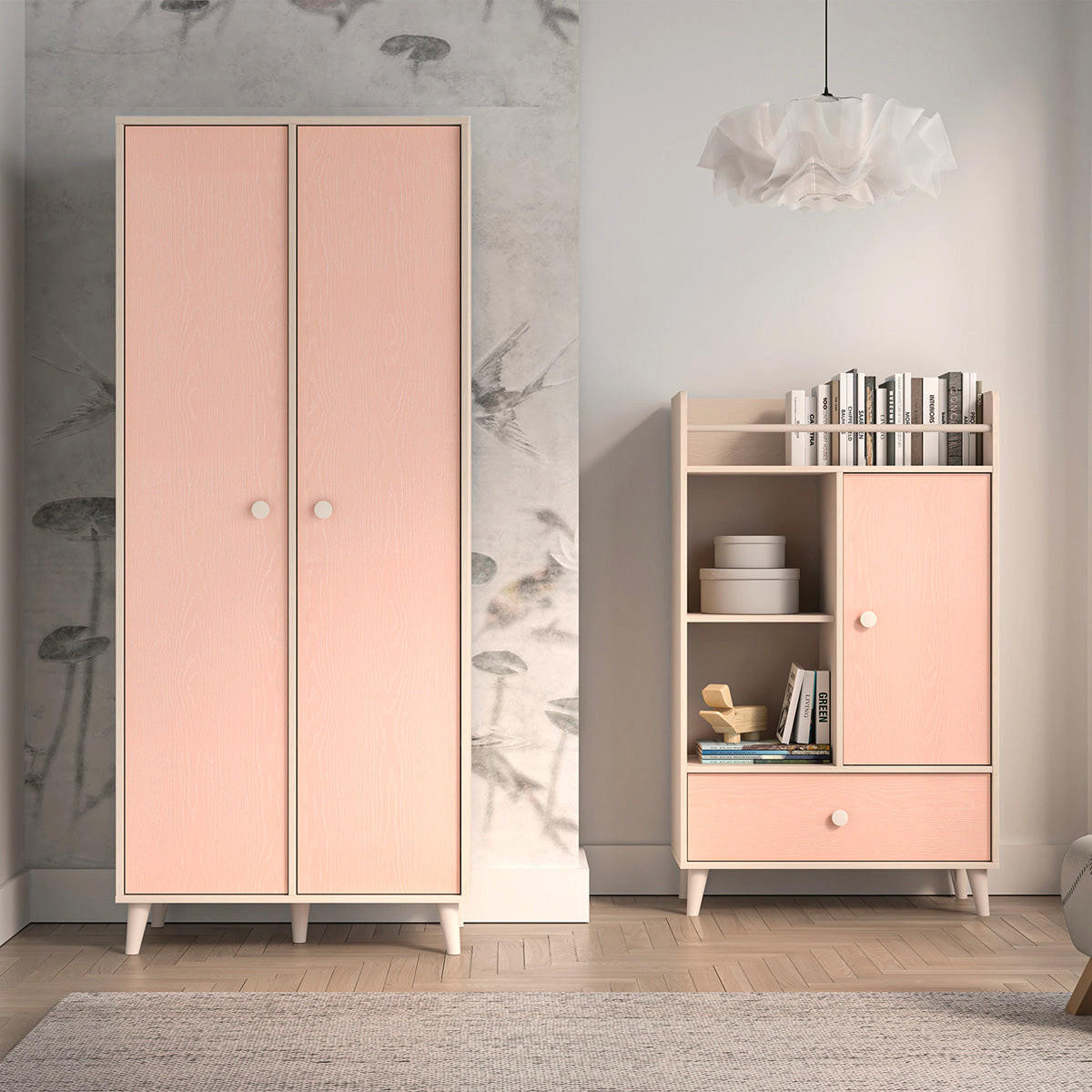 OTROŠKA OMARA Alycia Bež - Koralno roza - Lesen učinek - bež, les (80/190/51cm) - Petits-meubles