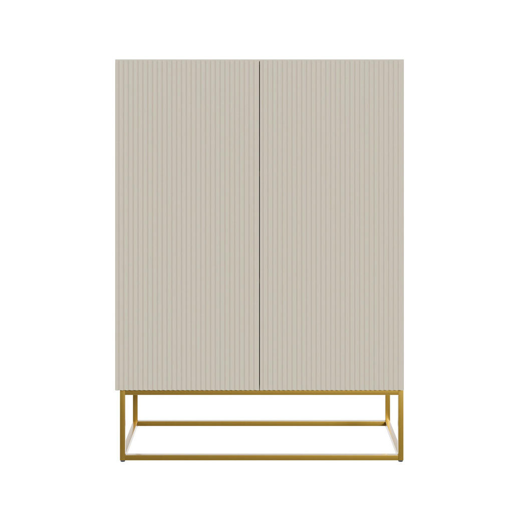Selsey HIGHBOARD 2dveřová Veldio šedobéžová se zlatým kovovým rámem 90 cm