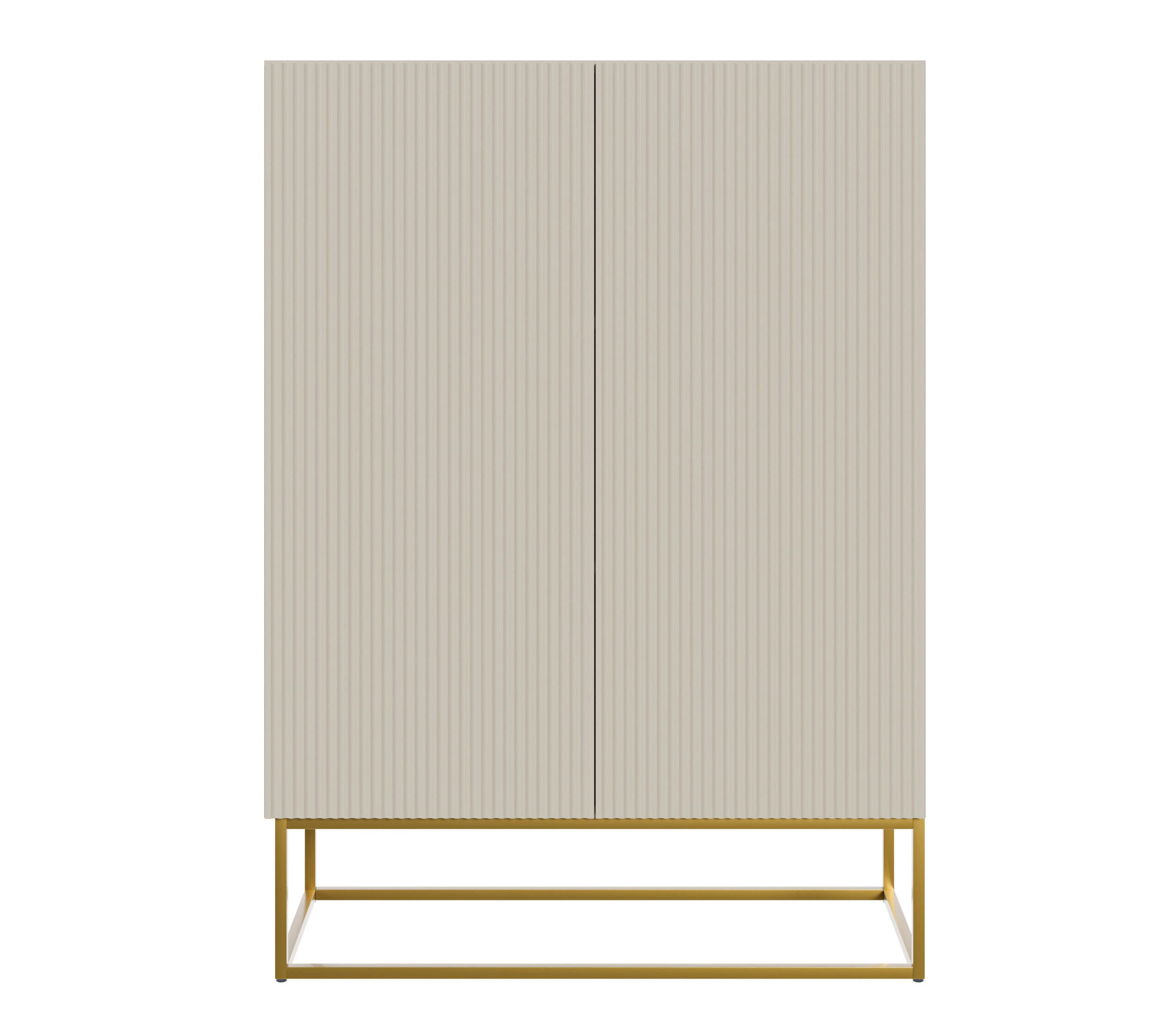 HIGHBOARD 2dverová Veldio sivobéžová so zlatým kovovým rámom 90 cm - zlatá/sivobéžová, kov/kompozitné drevo (90/125/38cm) - Selsey